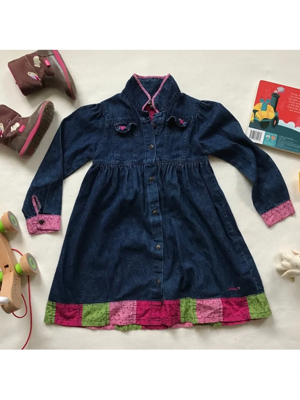 Vintage Y2K OshKosh Bgosh Denim Long Sleeve Shirt Dress Girls Size 6 Cotton Jean